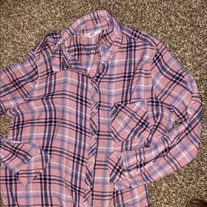 Pink plaid long sleeve Pendleton type shirt.